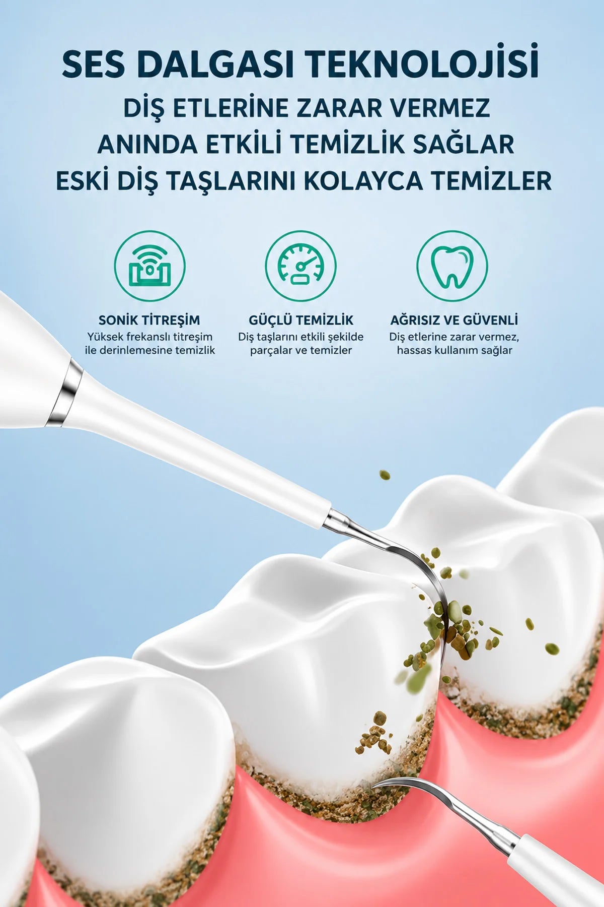 Diş Taşı Temizleme Cihazı Şarjlı Diş Fırçası Sonik Ultrasonik Akıllı Diş Taşı Temizleyici 5 Mod IPX8