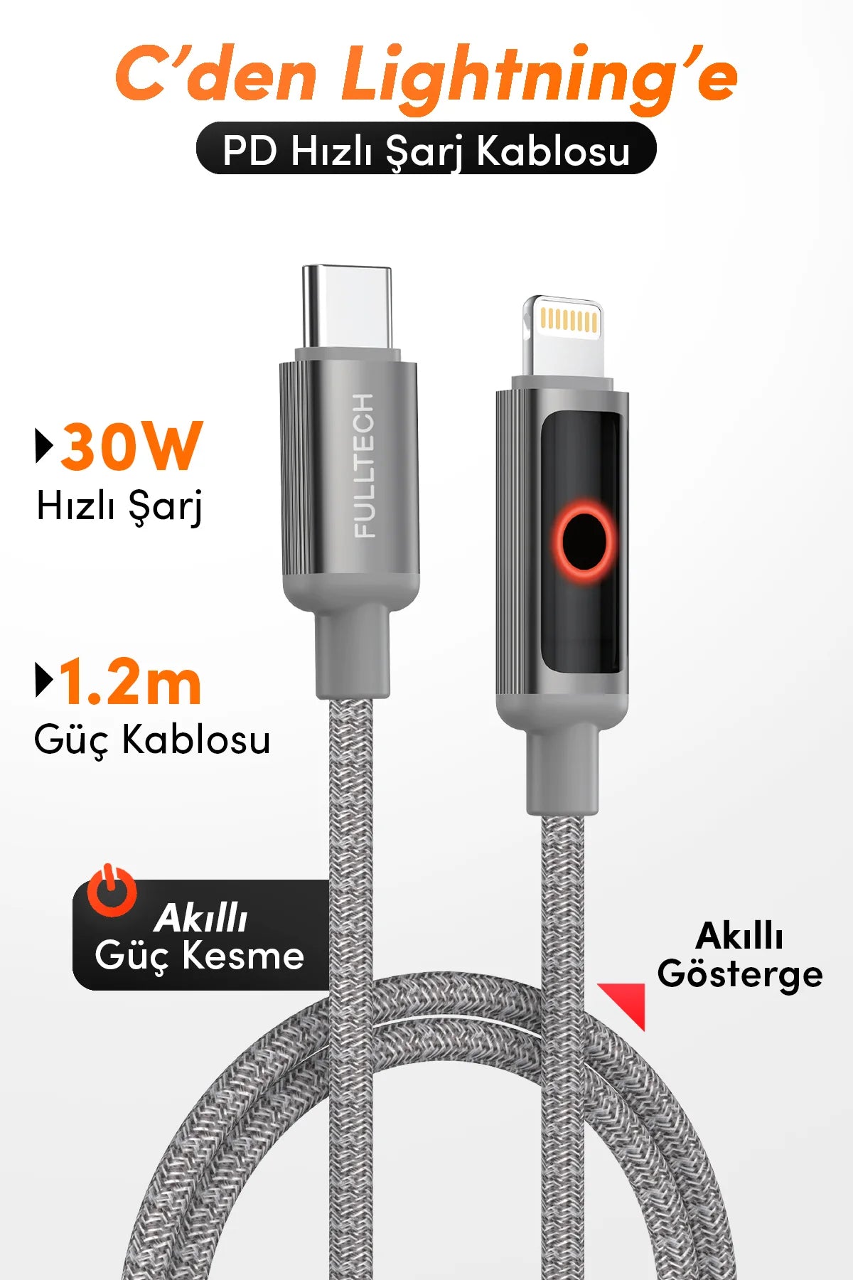 Type-C -Lightning PD 30W Hızlı Şarj Kablosu iPhone 11-12-13-14 480Mbps Veri Tranferi Fulltehc FC153