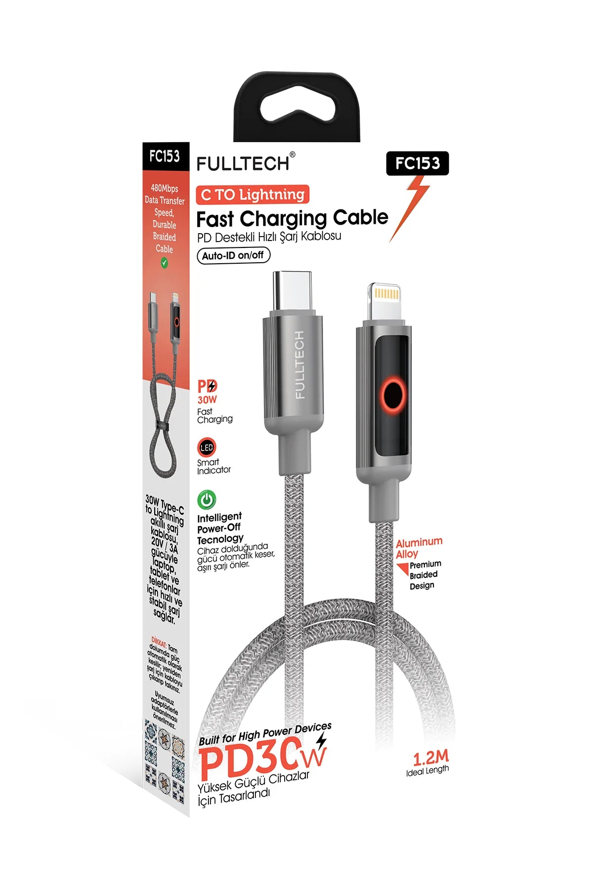 Type-C -Lightning PD 30W Hızlı Şarj Kablosu iPhone 11-12-13-14 480Mbps Veri Tranferi Fulltehc FC153