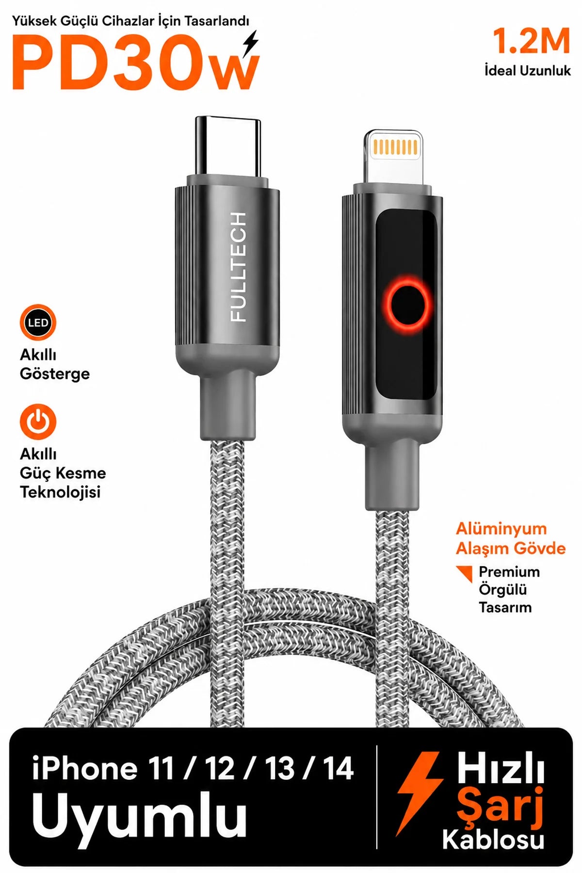 Type-C -Lightning PD 30W Hızlı Şarj Kablosu iPhone 11-12-13-14 480Mbps Veri Tranferi Fulltehc FC153