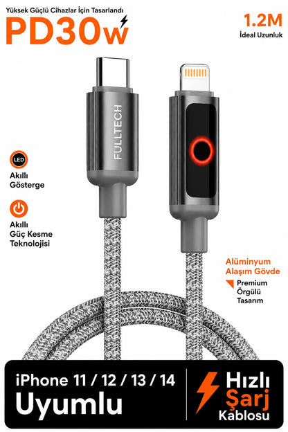 Type-C -Lightning PD 30W Hızlı Şarj Kablosu iPhone 11-12-13-14 480Mbps Veri Tranferi Fulltehc FC153