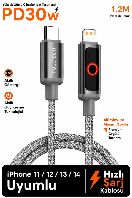 Type-C -Lightning PD 30W Hızlı Şarj Kablosu iPhone 11-12-13-14 480Mbps Veri Tranferi Fulltehc FC153