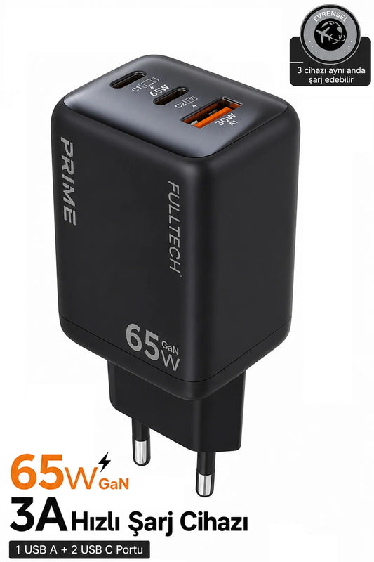 65W GaN Hızlı Şarj Adaptörü 2 USB-C+1 USB-A PD PPS Çoklu Telefon Tablet Uyumlu Seyahat Şarj Cihazı