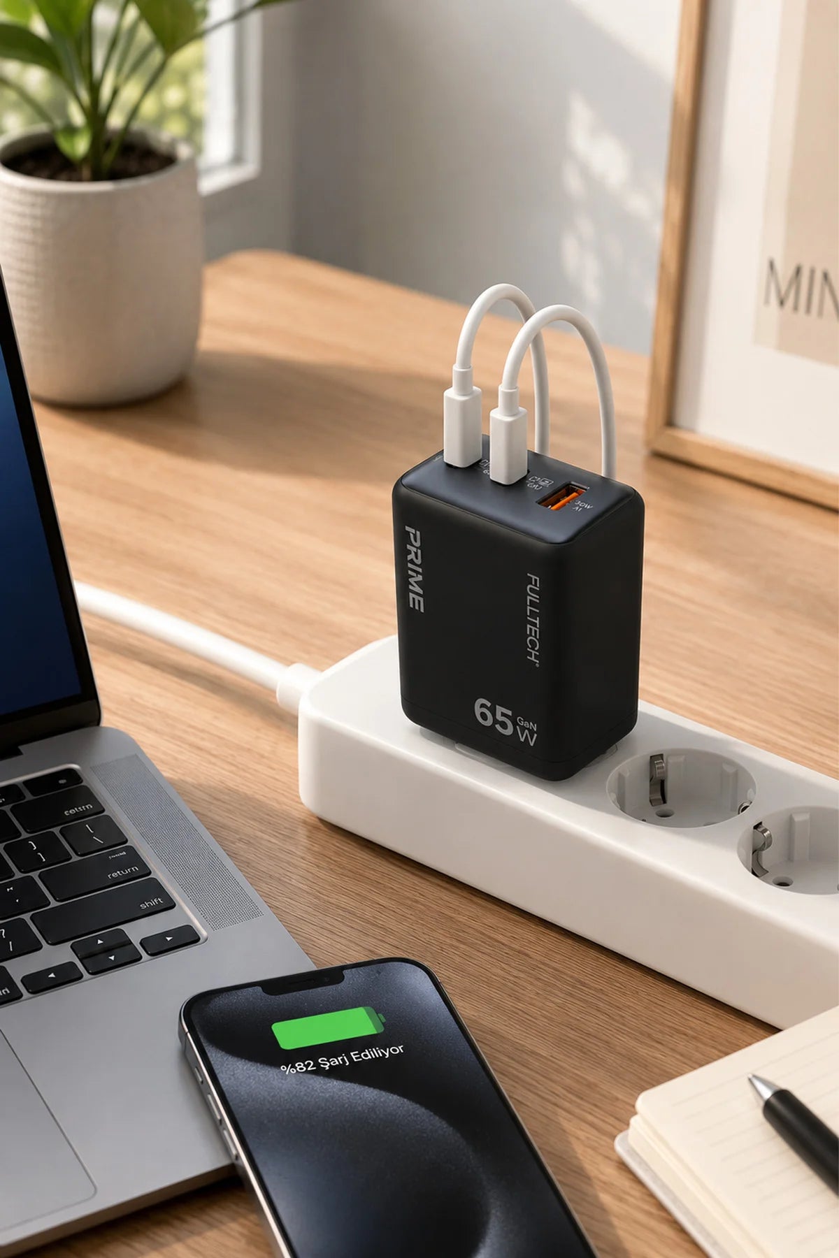 65W GaN Hızlı Şarj Adaptörü 2 USB-C+1 USB-A PD PPS Çoklu Telefon Tablet Uyumlu Seyahat Şarj Cihazı