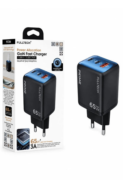 65W GaN Hızlı Şarj Adaptörü 2 USB-C+1 USB-A PD PPS Çoklu Telefon Tablet Uyumlu Seyahat Şarj Cihazı