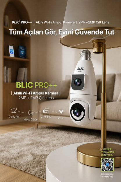 Ampul Kamera 2.4G Wifi Bağlantılı Çift Lensli 1080p Çözünürlüklü 2+2 4mp HD 355° Panoramik IP Kamera