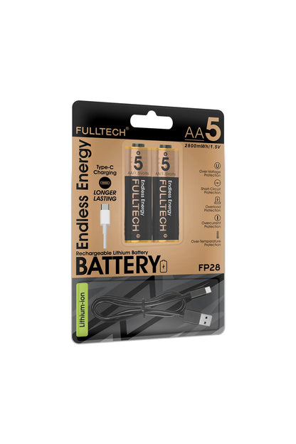 FP28 Şarjlı AA Pil 2800mWh 1.5V Type-C Lithium-ion Rechargeable Battery 2’li Paket Hızlı Şa