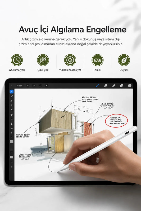 iPad Tablet Kalemi Manyetik Stylus Pen Eğim Sensörlü Avuç İçi Engelleme USB-C Şarjlı 1 Yedek Uç
