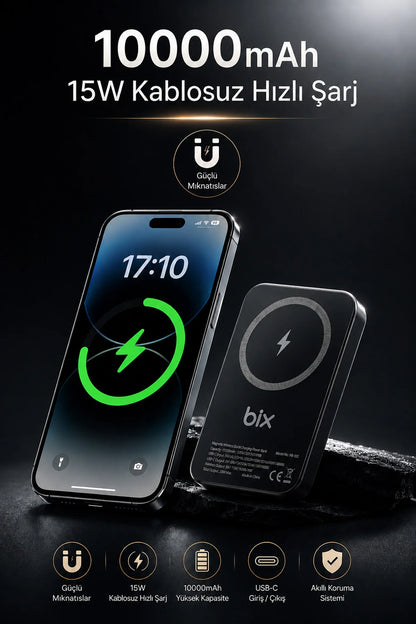 iPhone ile Uyumlu Magsafe Powerbank Kablosuz 15W Hızlı Şarj 20W USB-C Hızlı Şarj Qi