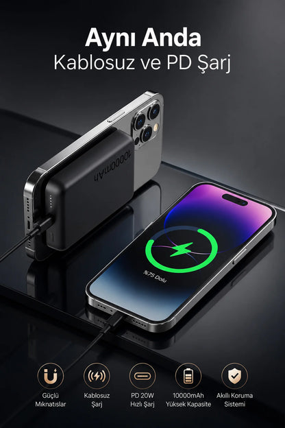 iPhone ile Uyumlu Magsafe Powerbank Kablosuz 15W Hızlı Şarj 20W USB-C Hızlı Şarj Qi