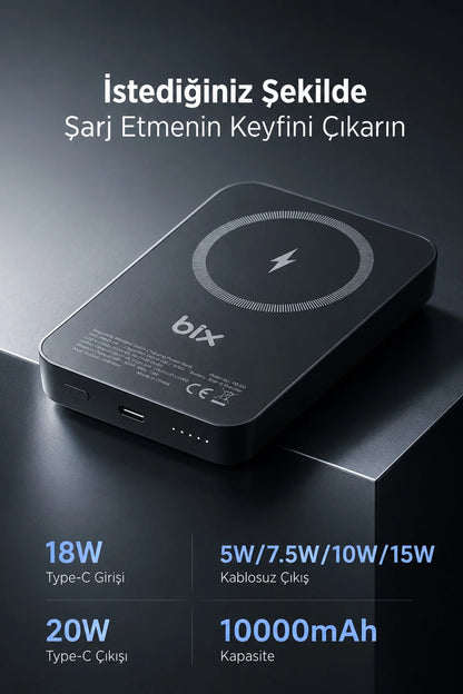 iPhone ile Uyumlu Magsafe Powerbank Kablosuz 15W Hızlı Şarj 20W USB-C Hızlı Şarj Qi