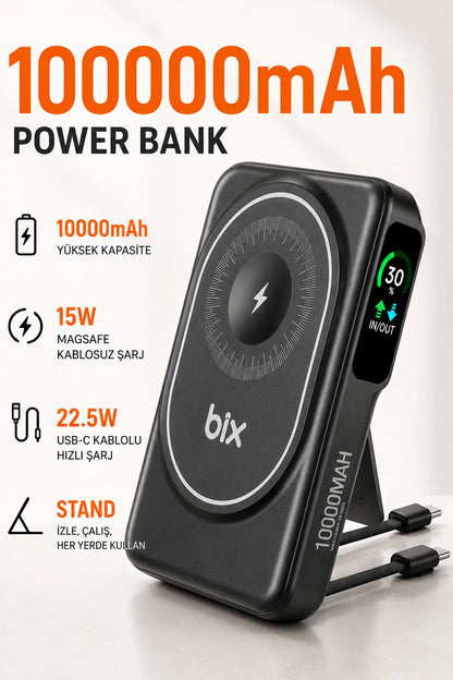 Kablosuz Magsafe Powerbank 10000 mAh 20W Hızlı Şarj 15W Standlı iPhone 12-13-14-15-16-17 Uyumlu