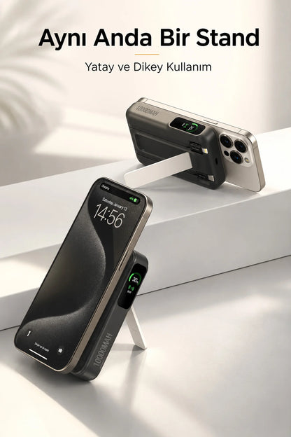 Kablosuz Magsafe Powerbank 10000 mAh 20W Hızlı Şarj 15W Standlı iPhone 12-13-14-15-16-17 Uyumlu