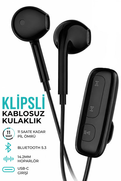Yaka Klipsli Bluetooth Kulaklık Kulakiçi Kablolu Kablosuz TWS Mikrofonlu Yaka Kulaklık Boyun Asmalı