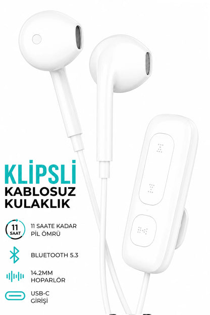 Yaka Klipsli Bluetooth Kulaklık Kulakiçi Kablolu Kablosuz TWS Mikrofonlu Yaka Kulaklık Boyun Asmalı