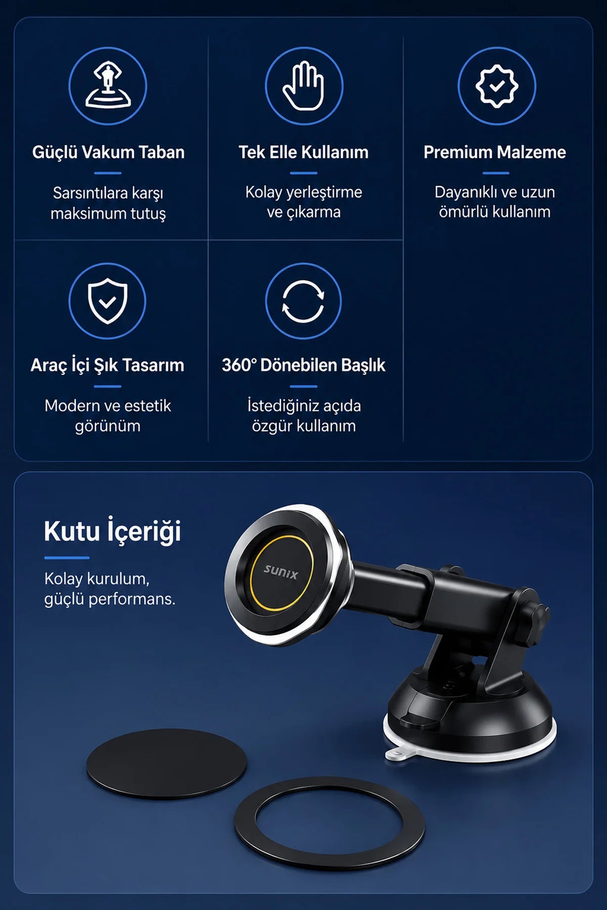 Araç Torpido Cam 360° Dönen MagSafe Telefon Tutucusu Manyetik Mıknatıslı Telefon Tutacağı Holder