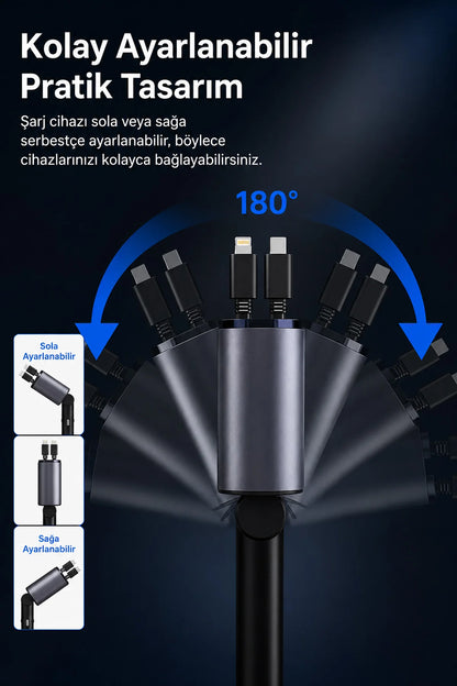 Hızlı Araç Şarj İstasyon 4 in 1 LED IŞIKLI Çakmaklık Hızlı Araba Şarjı Kendinden Kablolu 30+15 45W