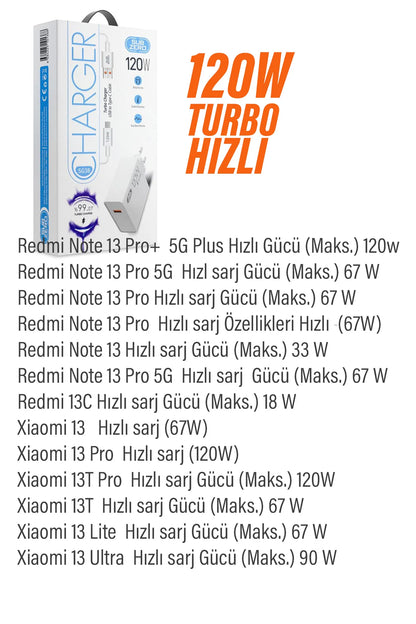 Xiaomi Redmi Note 14 - Note 14 Pro Uyumlu Turbo Hızlı Şarj Aleti 67W - 120W