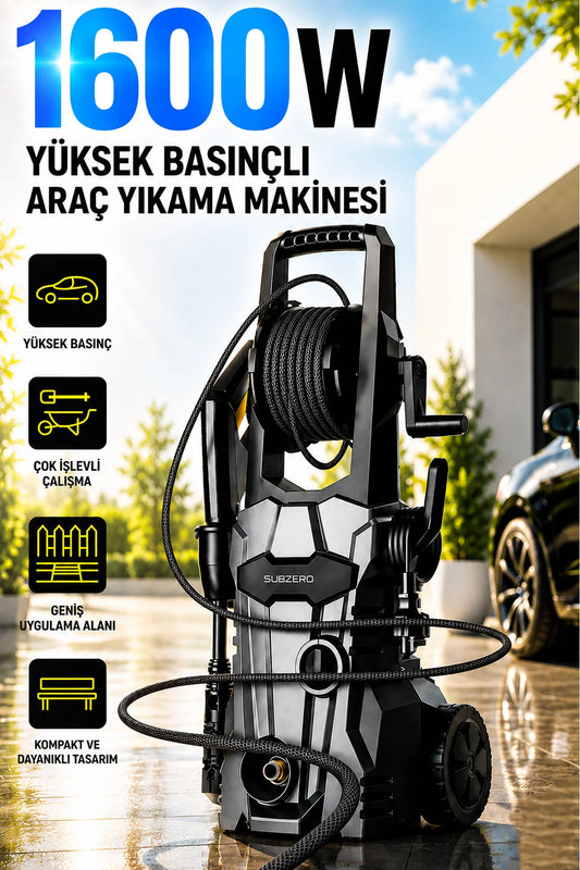 Ev Tipi Araç Yıkama Makinesi Kablolu Evde Oto Yıkama Cihazı 1600W 75 Bar Basınçlı Su