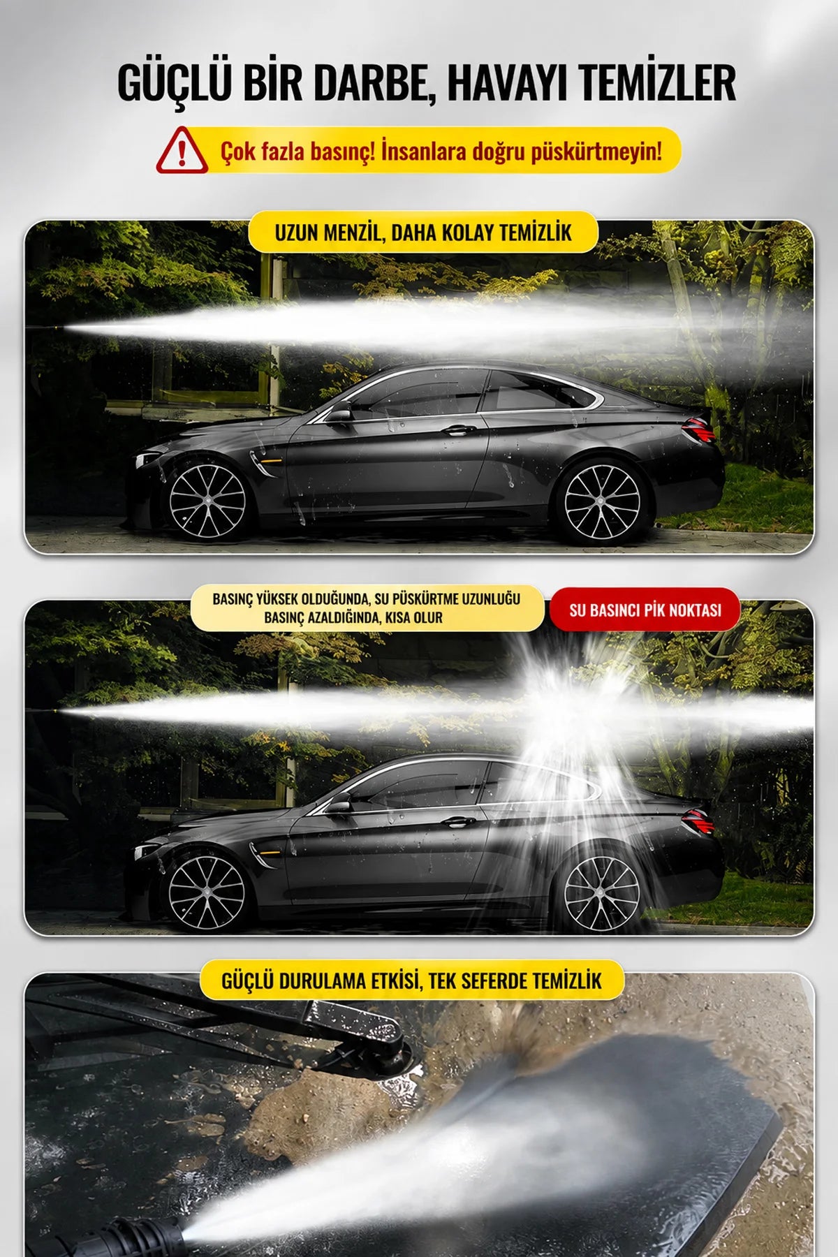 Ev Tipi Araç Yıkama Makinesi Kablolu Evde Oto Yıkama Cihazı 1600W 75 Bar Basınçlı Su
