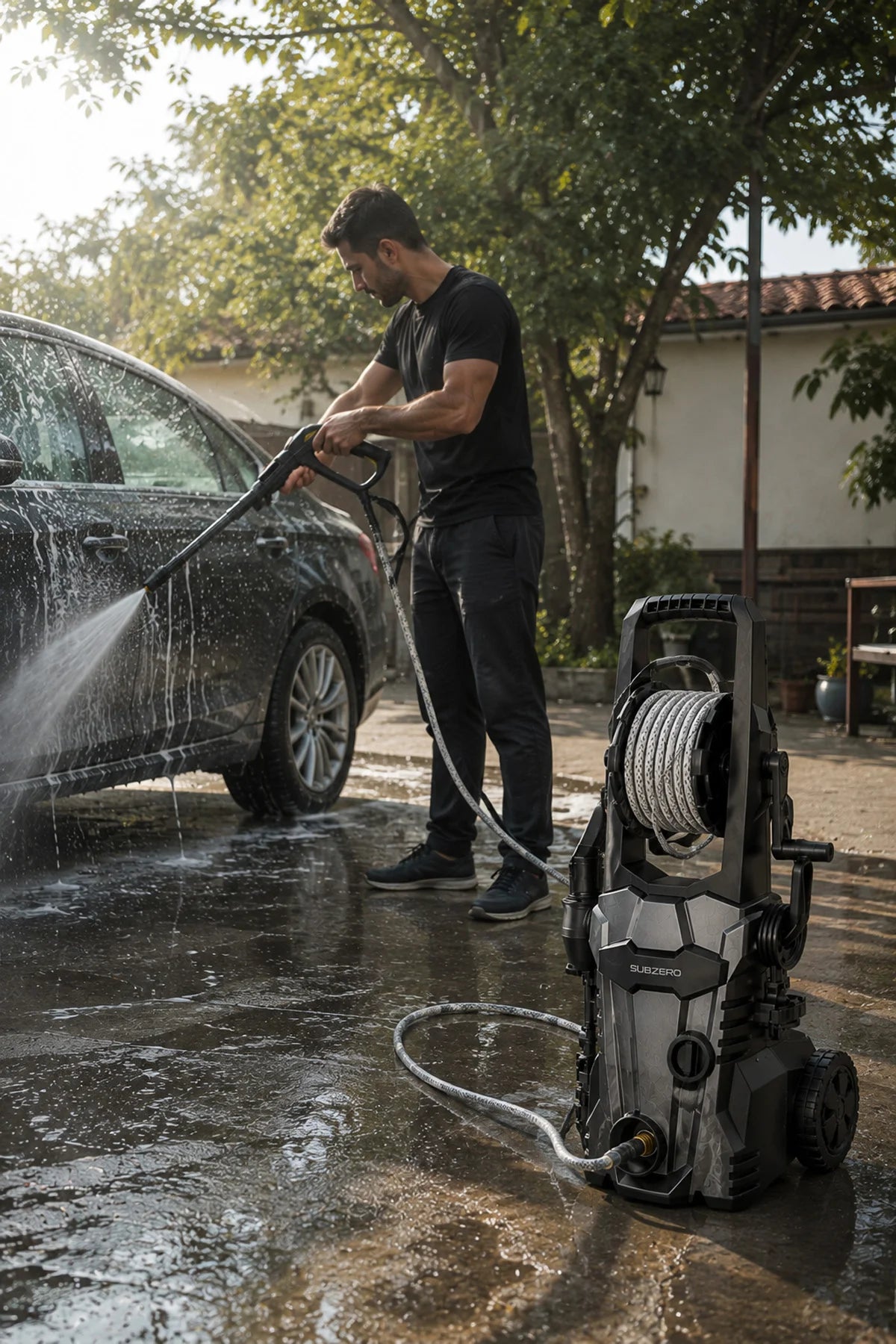 Ev Tipi Araç Yıkama Makinesi Kablolu Evde Oto Yıkama Cihazı 1600W 75 Bar Basınçlı Su