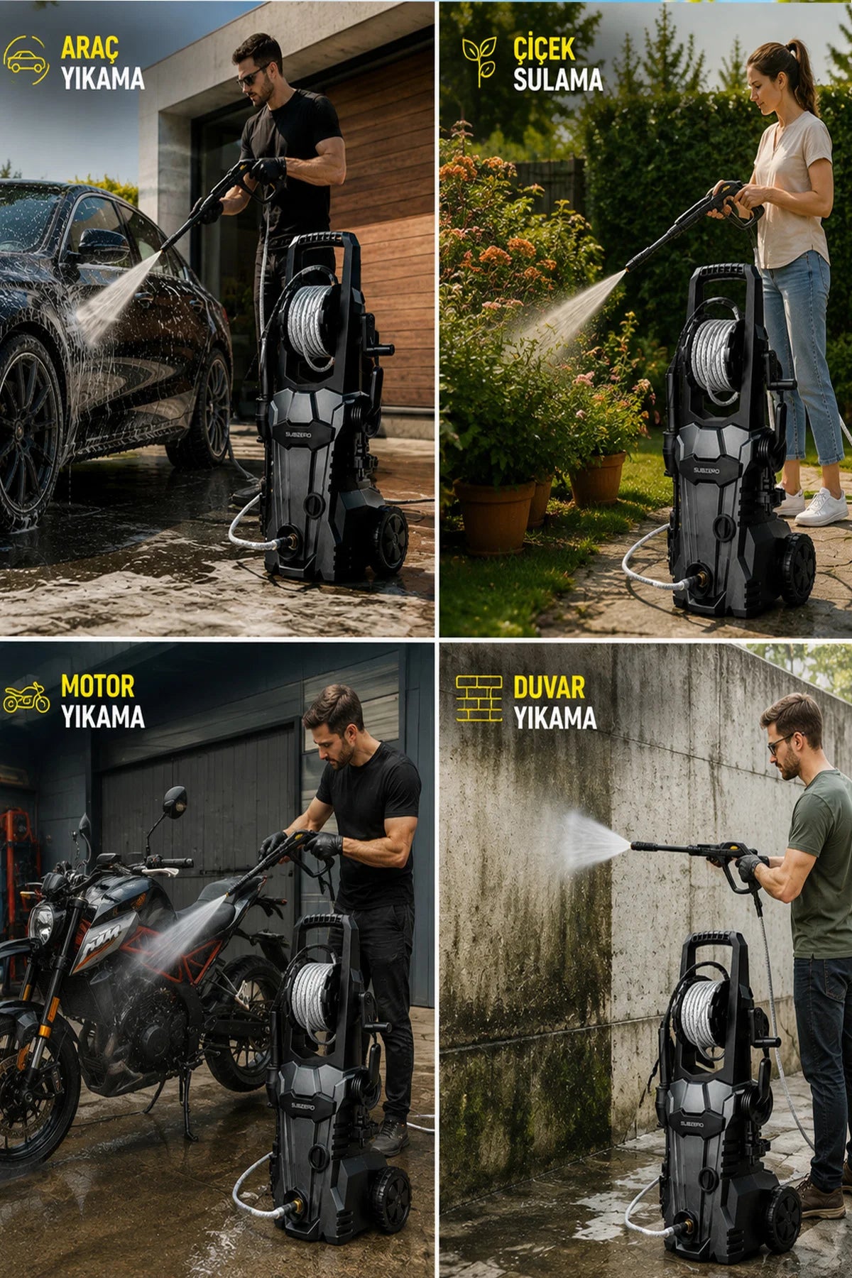 Ev Tipi Araç Yıkama Makinesi Kablolu Evde Oto Yıkama Cihazı 1600W 75 Bar Basınçlı Su