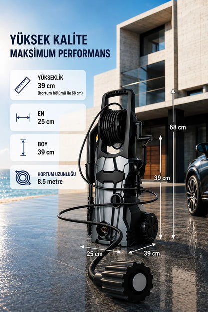 Ev Tipi Araç Yıkama Makinesi Kablolu Evde Oto Yıkama Cihazı 1600W 75 Bar Basınçlı Su