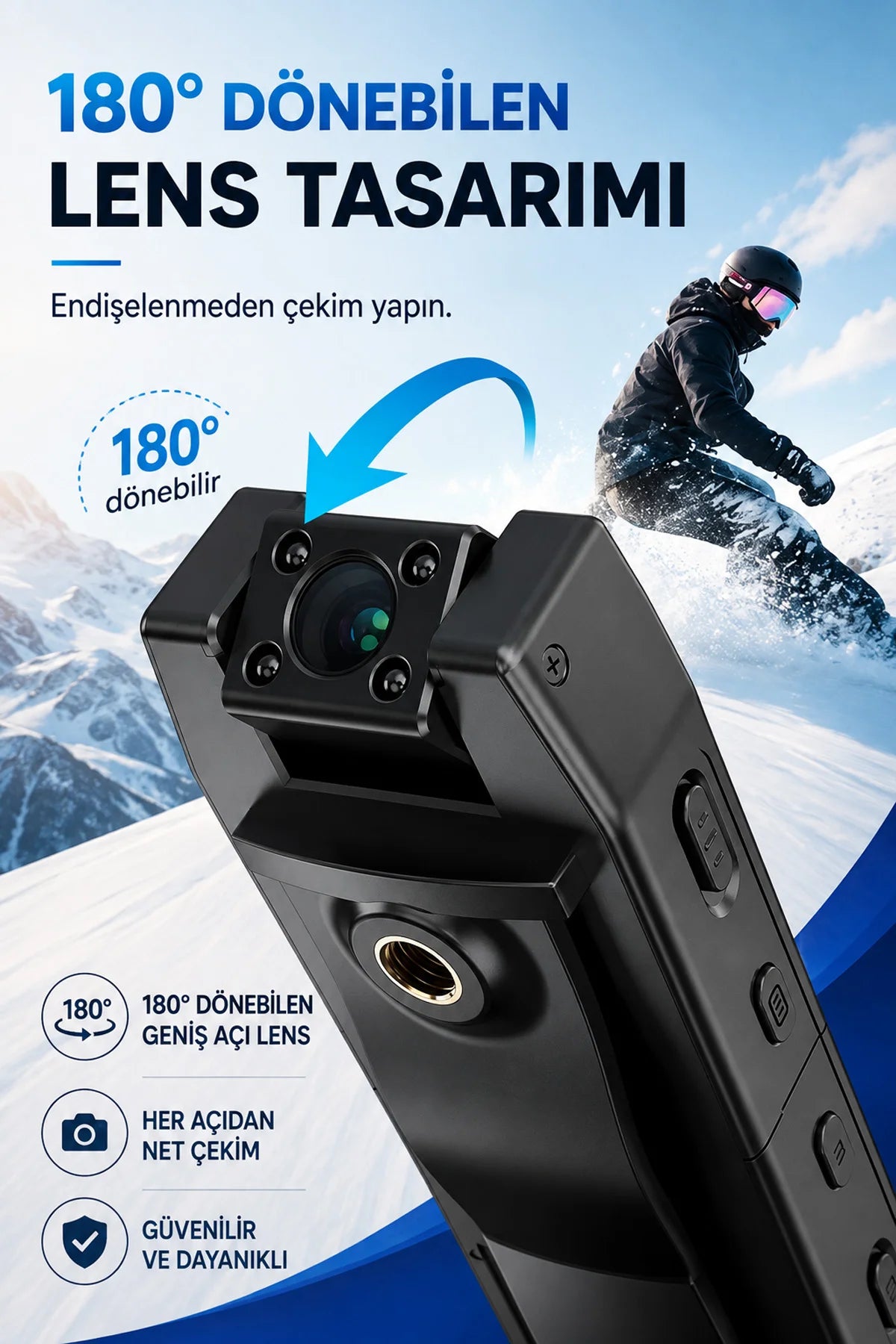 Yaka Vücut Kamerası Gece Görüşlü Aksiyon Kamera Body Camera 1080P 1.3inch HD Ekranlı