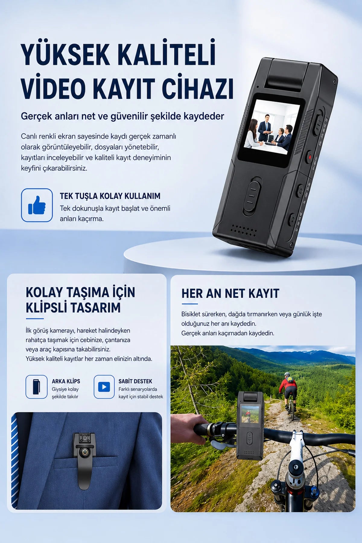Yaka Vücut Kamerası Gece Görüşlü Aksiyon Kamera Body Camera 1080P 1.3inch HD Ekranlı