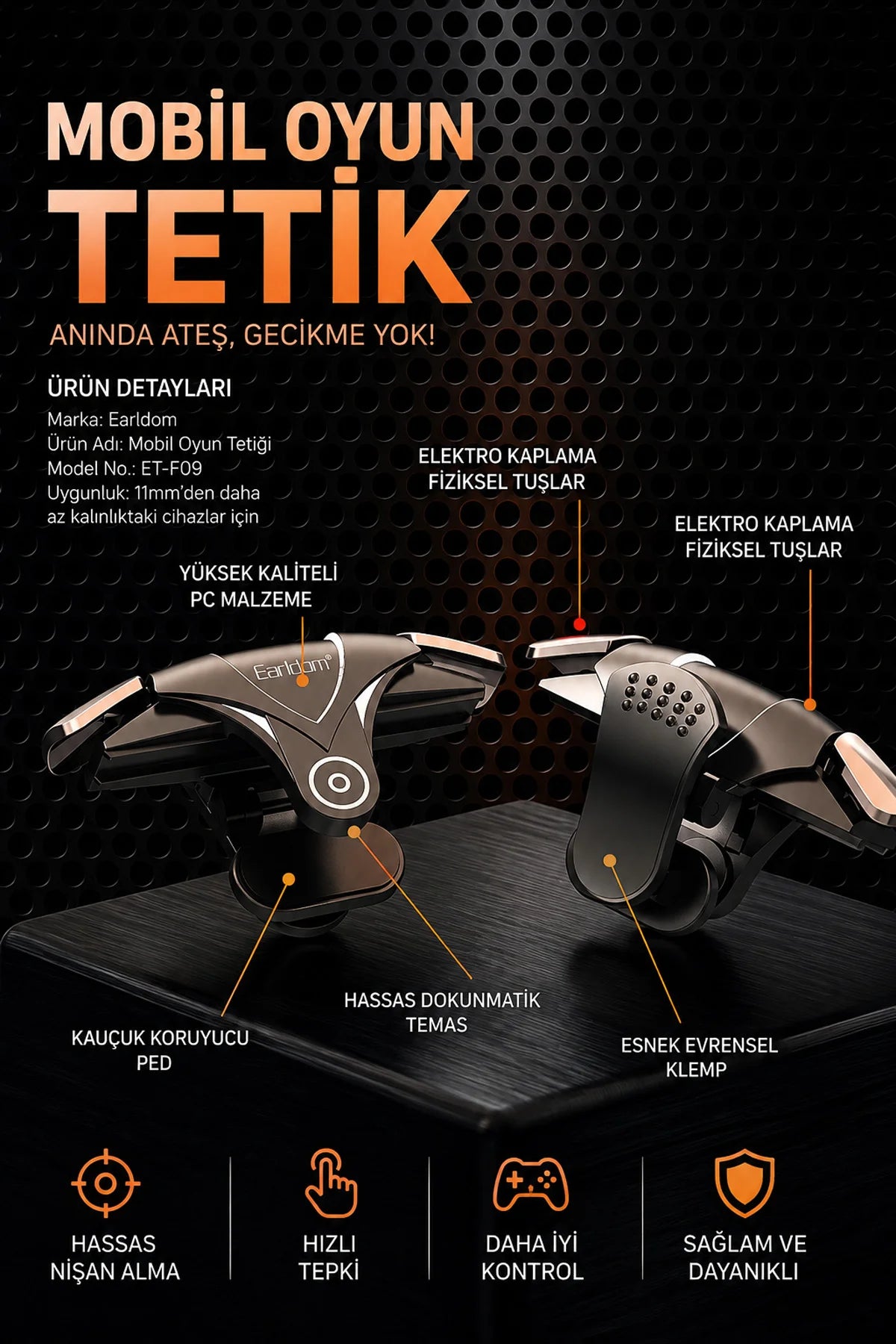 Telefon Tetik Tuşu Oyun Tetiği Gamer Oyun Konsolu Pubg vs Çeşitli Oyunlarla Uyum 2 li set