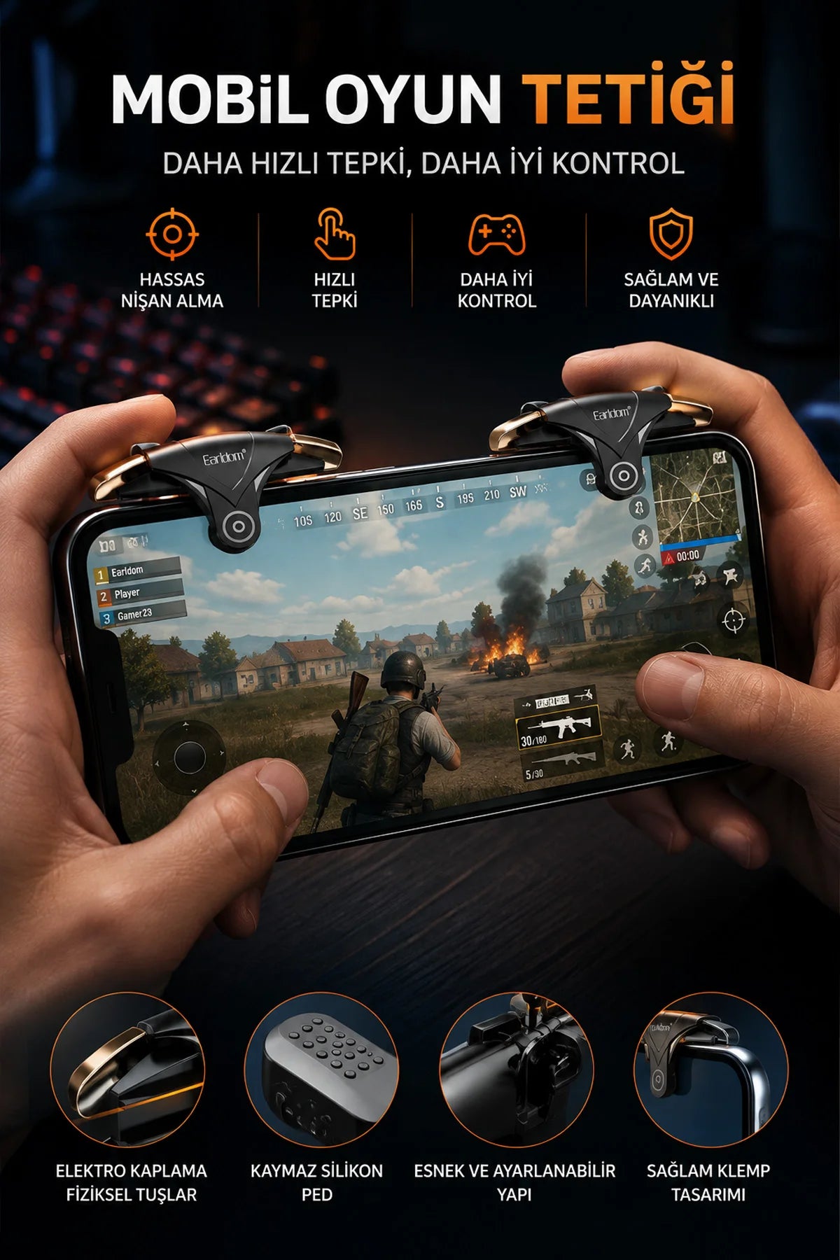 Telefon Tetik Tuşu Oyun Tetiği Gamer Oyun Konsolu Pubg vs Çeşitli Oyunlarla Uyum 2 li set