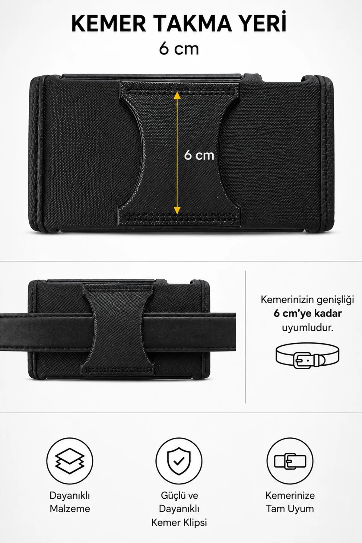 Kemere Takılan Telefon Bel Kemer Kılıfı Cırt Kapaklı Yan Lastikli 17cm