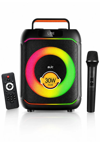 Mikrofonlu Blic BLS-80 30W Kablosuz Bluetooth Hoparlör 8 İnc LED Işıklı Karaoke Parti Hoparlörü
