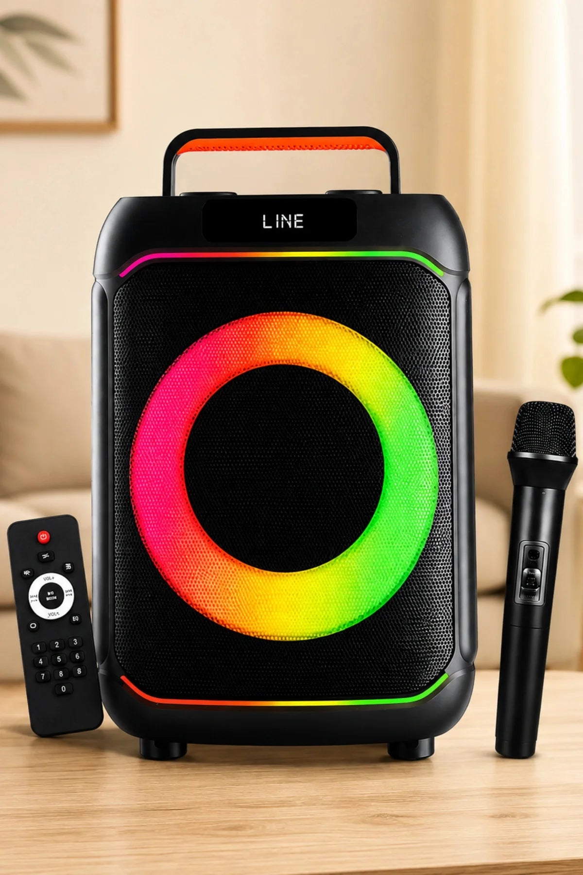 Mikrofonlu Blic BLS-80 30W Kablosuz Bluetooth Hoparlör 8 İnc LED Işıklı Karaoke Parti Hoparlörü