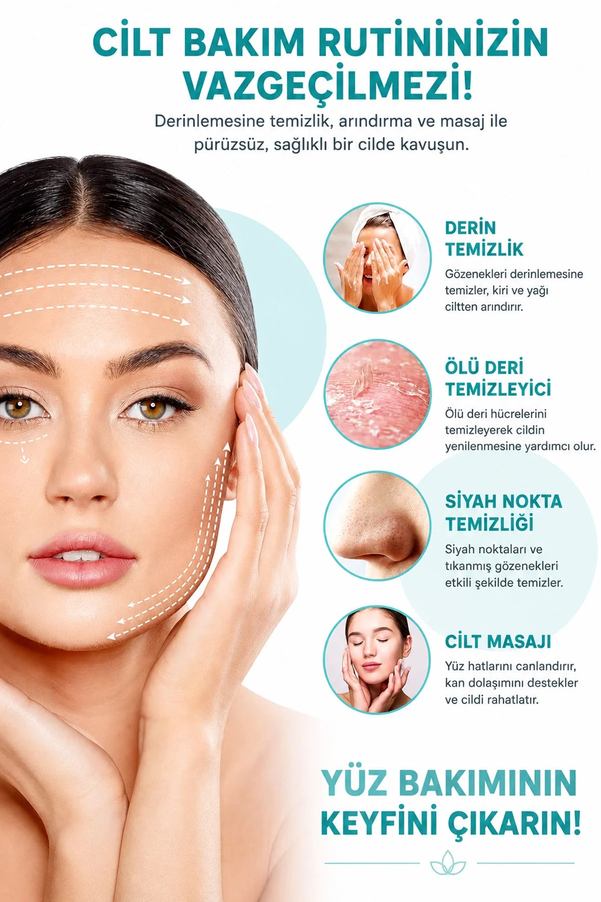 Makyaj Yüz Temizleme Bakım Masaj Cihazı 15 Kademeli LED Ekran Peeling Cilt Bakımı Şarjlı 1000mAh 6 Başlıklı