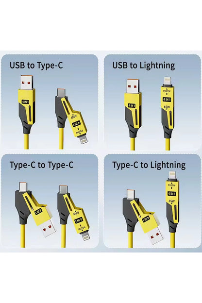 65W Çok Fonksiyonlu 4'ü Bir Arada USB Type C Lighting Mikro Çoklu Şarj Kablosu PD Hızlı Şarj