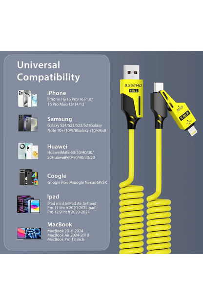 65W Çok Fonksiyonlu 4'ü Bir Arada USB Type C Lighting Mikro Çoklu Şarj Kablosu PD Hızlı Şarj