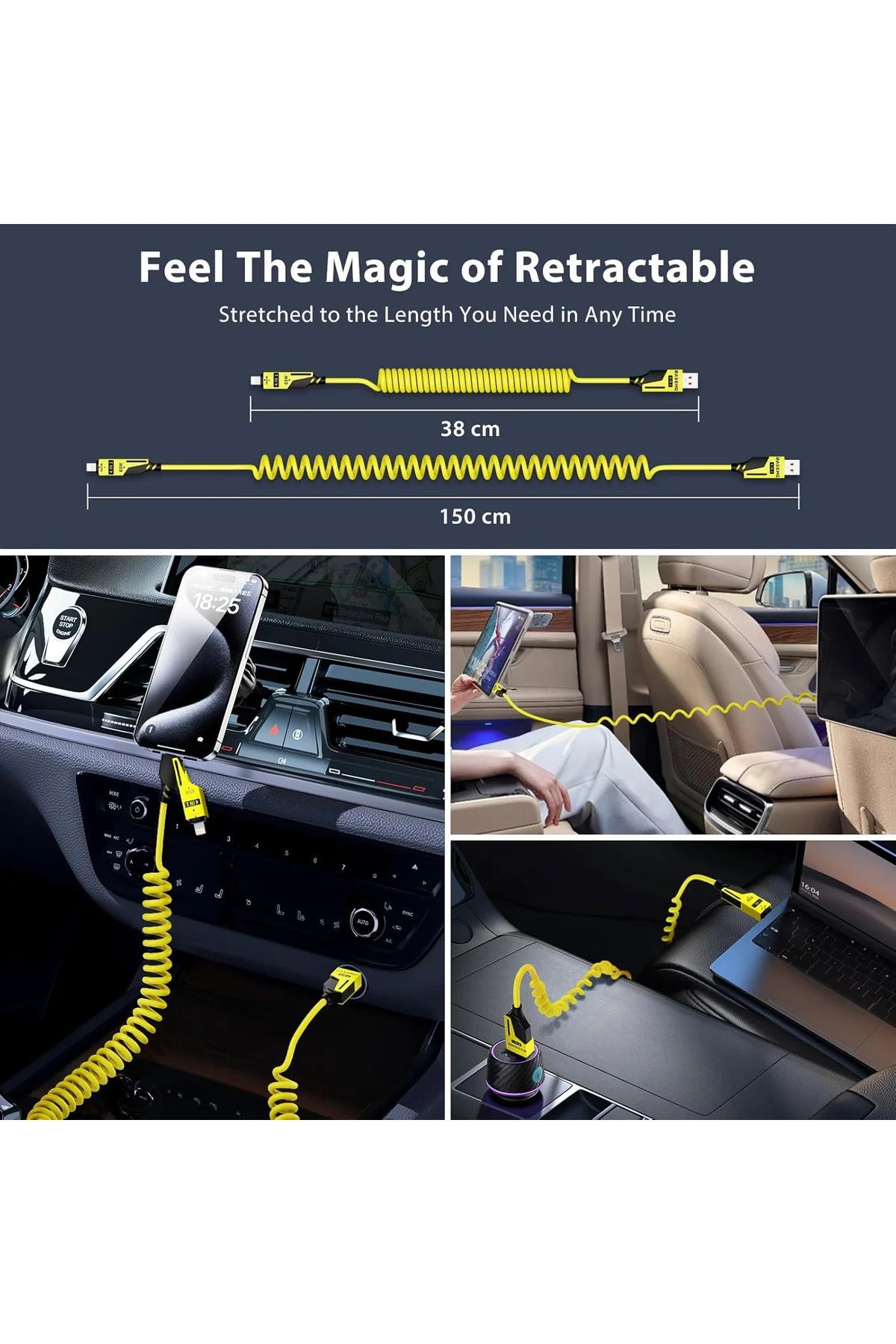 65W Çok Fonksiyonlu 4'ü Bir Arada USB Type C Lighting Mikro Çoklu Şarj Kablosu PD Hızlı Şarj