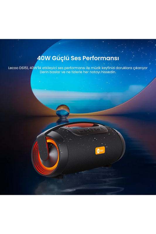 Lecoo DS151 40W Kablosuz Bluetooth 5.0 RGB TWS Boombox Stereo Taşınabilir Hoparlör Siyah
