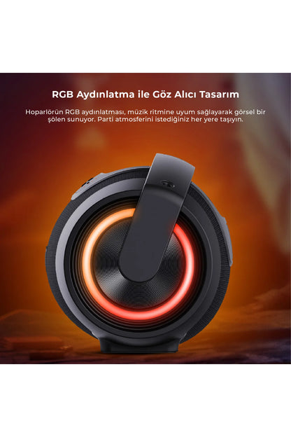 Lecoo DS151 40W Kablosuz Bluetooth 5.0 RGB TWS Boombox Stereo Taşınabilir Hoparlör Siyah