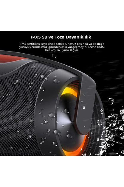 Lecoo DS151 40W Kablosuz Bluetooth 5.0 RGB TWS Boombox Stereo Taşınabilir Hoparlör Siyah