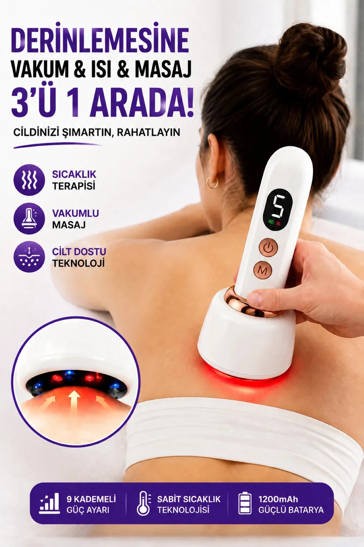 Auhma AMG42 Isı Destekli Vakumlu Kupa Çekme Sırt Bel Bardak Çekme Aleti Masaj Terapi Cihazı 1200mAh Şarlı