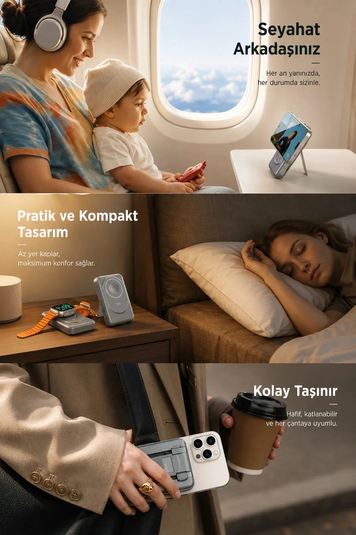 Kablosuz Magsafe Powerbank 10000 mAh 20W Hızlı Şarj 15W Standlı iPhone 12-13-14-15-16-17 Uyumlu