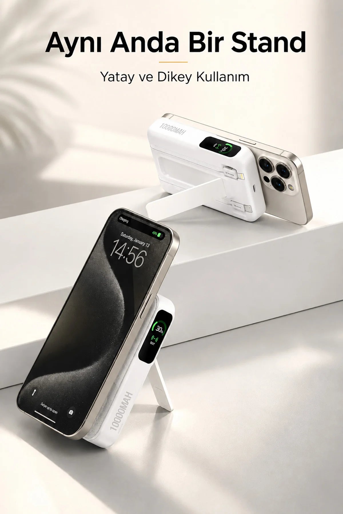 Kablosuz Magsafe Powerbank 10000 mAh 20W Hızlı Şarj 15W Standlı iPhone 12-13-14-15-16-17 Uyumlu