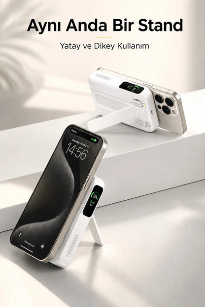 Kablosuz Magsafe Powerbank 10000 mAh 20W Hızlı Şarj 15W Standlı iPhone 12-13-14-15-16-17 Uyumlu