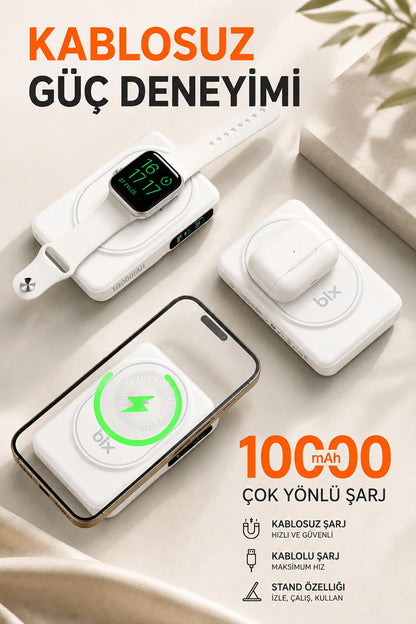 Kablosuz Magsafe Powerbank 10000 mAh 20W Hızlı Şarj 15W Standlı iPhone 12-13-14-15-16-17 Uyumlu