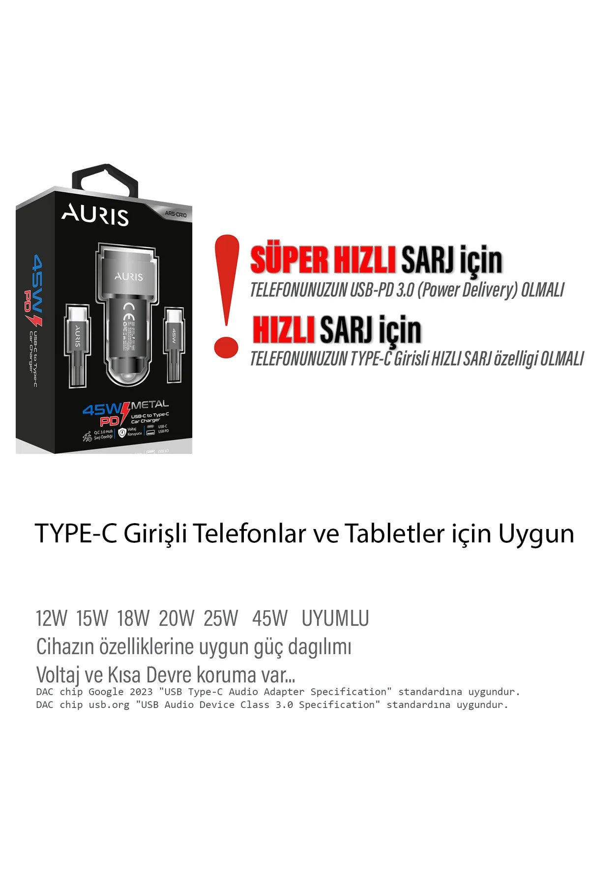 45W Hızlı Araç Şarj Aleti Type C Samsung iPhone Telefonlar İçin 45W Hızlı Araba Şarjı Cihazı ve Kablo
