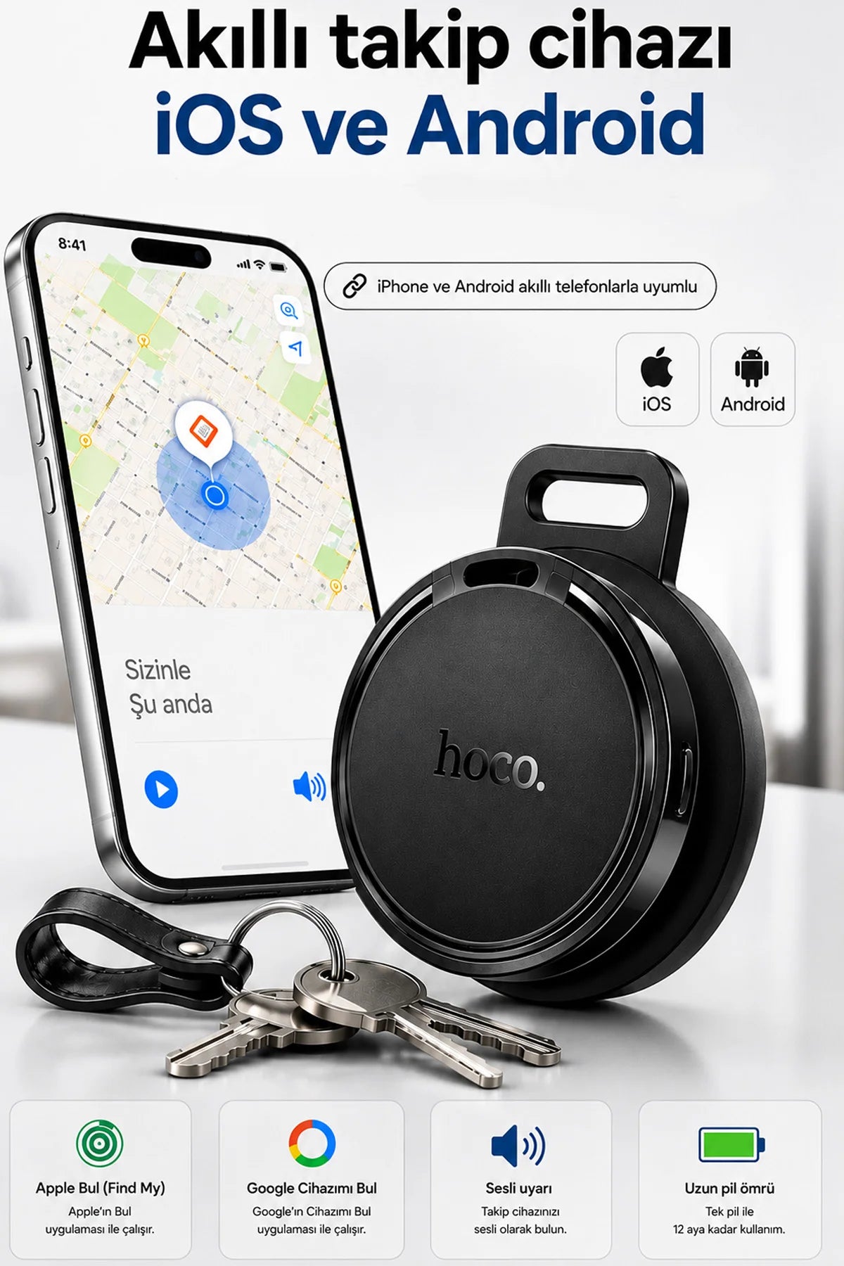 Takip Cihazı iPhone AirTag ve Android Uyumlu Mini Eşya Araç Motor Takip Cihazı Mini Bulucu