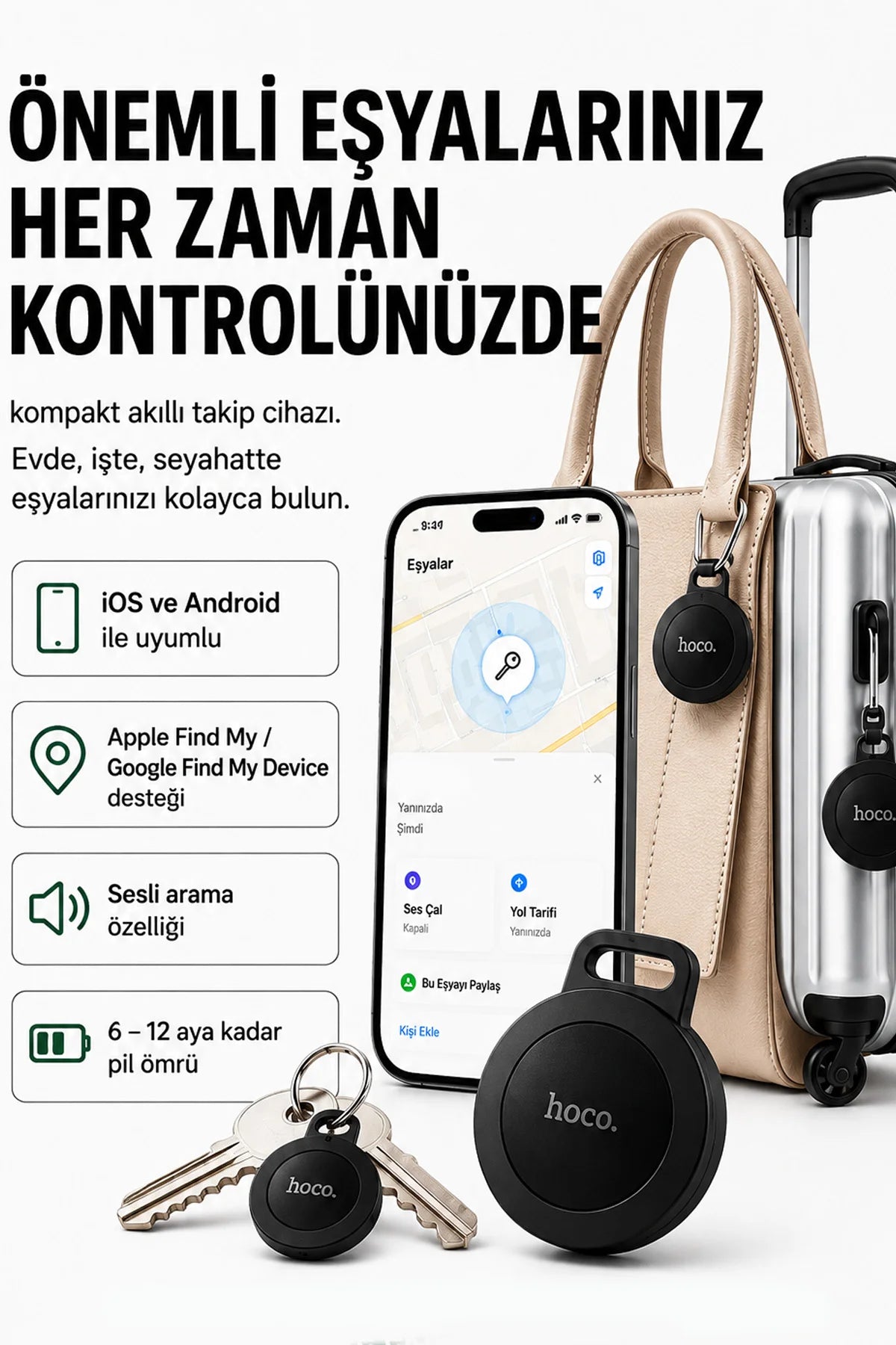 Takip Cihazı iPhone AirTag ve Android Uyumlu Mini Eşya Araç Motor Takip Cihazı Mini Bulucu