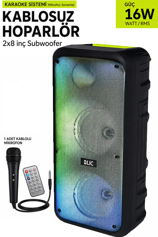 BLS-49 16W RGB Bluetooth Mikrofonlu Kumandalı Kareoke Kablosuz Hoparlör